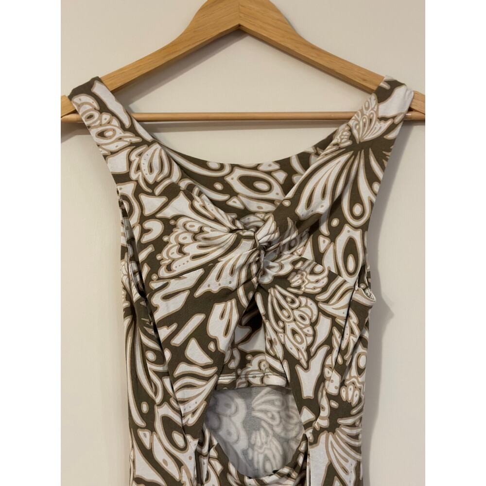 Tommy Bahama Size S/P Taupe White Twist Knot Back Sleeveless Dress Back Keyhole - Picture 4 of 8